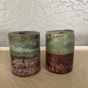 Rustic Green and Brown Pillar Candles